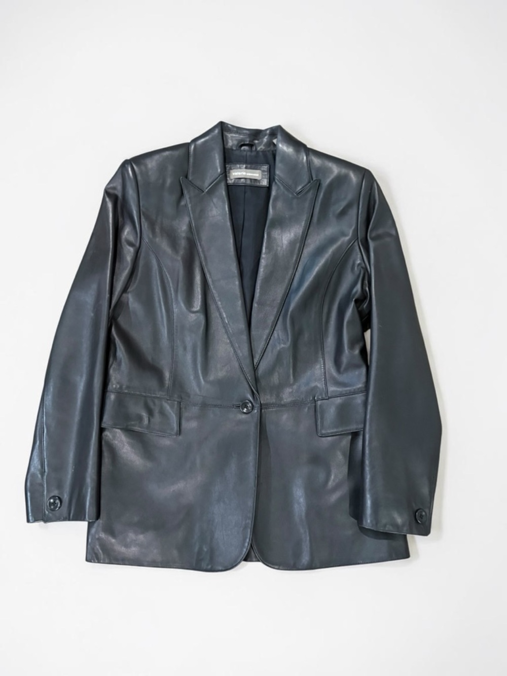 Valerie Steven’s Separates Black Leather Single-Button Blazer Jacket - Women M